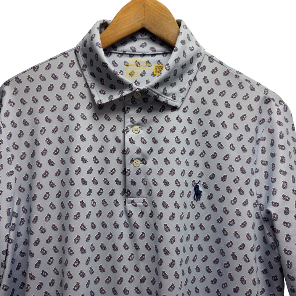 Polo Ralph Lauren Men's Size Medium Blue Paisley Performance Golf Polo Shirt euc